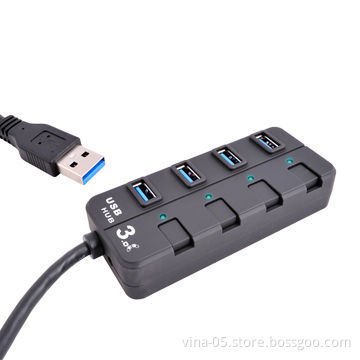 USB 3.0 Hub with Cable On and Off Button for Each Port